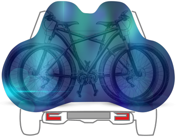 Vektorgrafik einer transparenten BIKEJACK Fahrradhülle über 2 Fahrrädern am Anhängerkupplungsfahrradträger